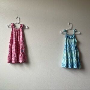 Set of 2 Tommy Bahama 3T Summer Dresses Red & White & Blue & Green